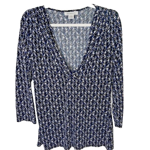 Liz Claiborne Women's M Blouse Wrap Front V Neck Abstract Stretch - Picture 4 of 10
